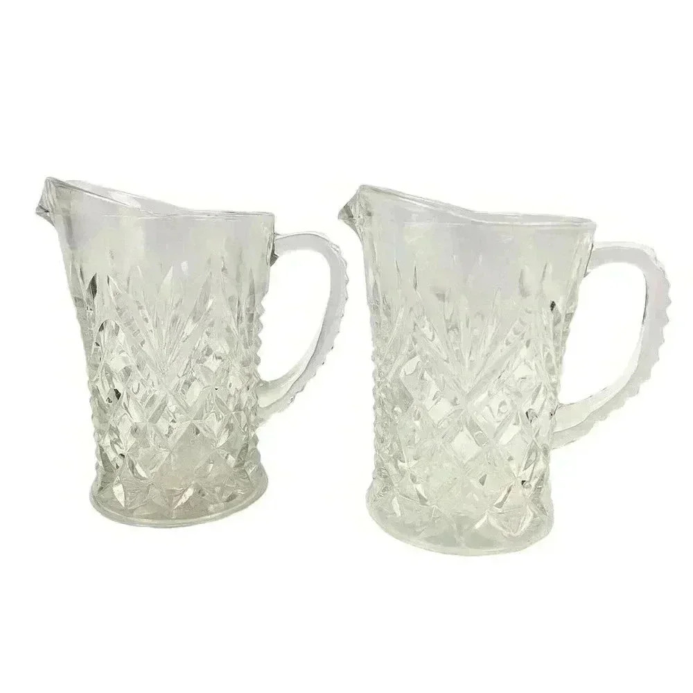 Set‎ of 2 VTG Pineapple Etched Pattern Creamer Early American Ribbed Handle